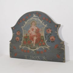 19th Century Antique Dated 1823 European Folk Art Painted Wood Headboard