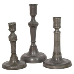18th/19th Century European Pewter Baluster Candlesticks - Set of 3
