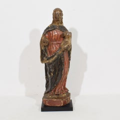 Antike französische Madonnen-Skulptur aus polychromem Holz im gotischen Stil, um 1500
