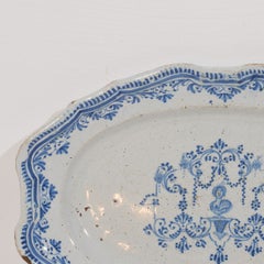 18th Century Antique French Rouen Faience Oval Platter Classical Bust Decor