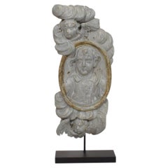 17th Century French Baroque Wood Medallion Panel with Putti