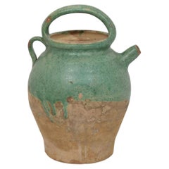 19th Century French Green Glazed Terracotta Cruche Water Jug