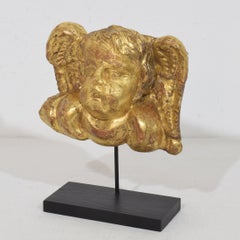 Cabeza de angelito putto de madera dorada del barroco italiano del siglo XVIII