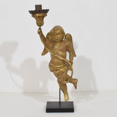 18th Century Italian Giltwood Angel Sculpture Candlestick