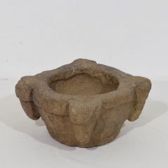 17th Century French Sandstone Mortar with Early Wooden Pestle