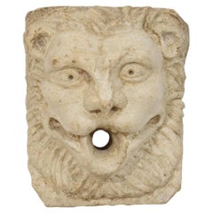 17th Century Italian Limestone Lion Head Fountain Spout Sculpture