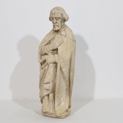 15th Century Italian Hand Carved Limestone Sculpture of a Saint