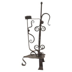 French, 18th Century, Large Hand Forged Iron Rat De Cave Candleholder
