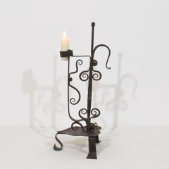 French, 18th Century, Large Hand Forged Iron Rat De Cave Candleholder