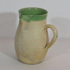19th Century French Green Glazed Pottery Water Cruche Jug