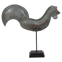 19th Century French Copper Folk Art Rooster Weather Vane on Stand