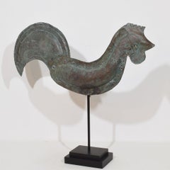 19th Century French Copper Folk Art Rooster Weather Vane on Stand