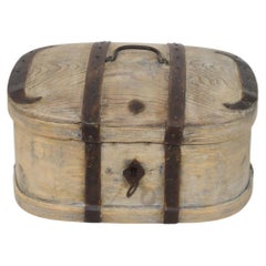 19th Century Swedish Iron-Bound Wooden Box with Iron Key