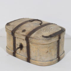 19th Century Swedish Iron-Bound Wooden Box with Iron Key