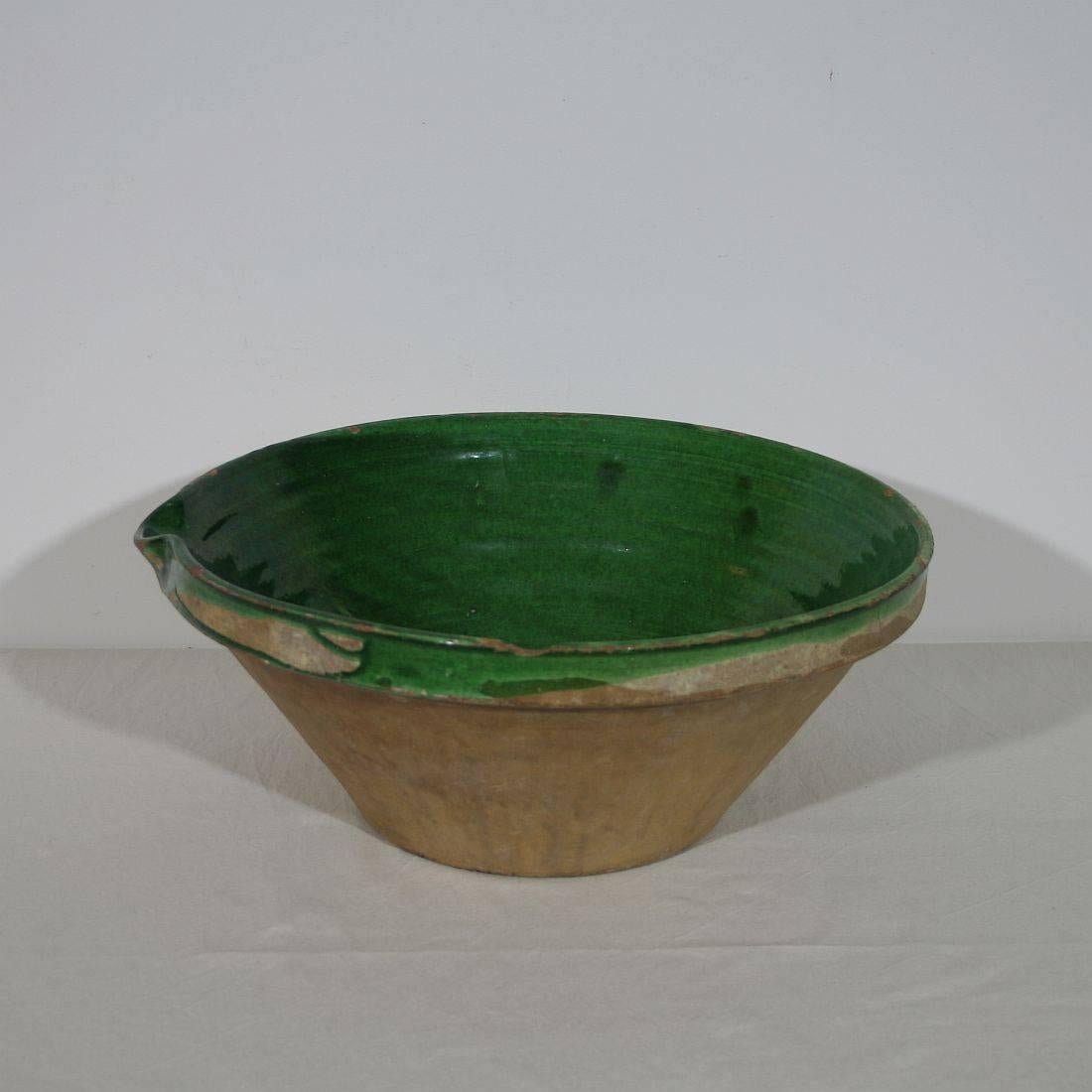 Original 19th Century French Glazed Terracotta Tian or Bowl In Good Condition In Buisson, FR