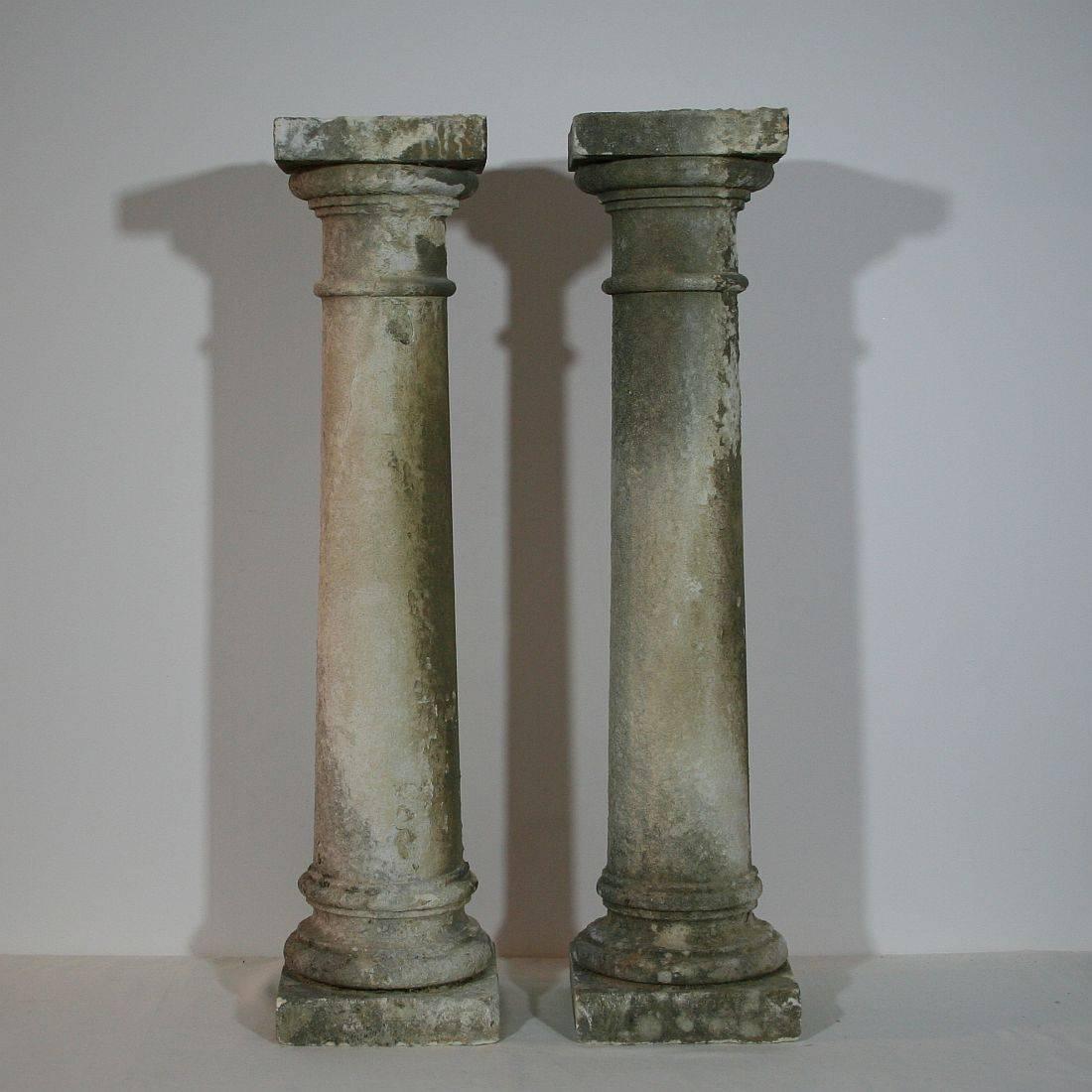 Carved French 19th Century White Stone Columns