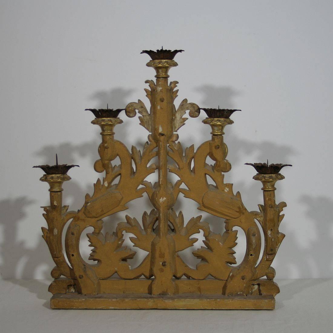 Large 19th Century Gilded Italian Candleholder In Good Condition In Buisson, FR