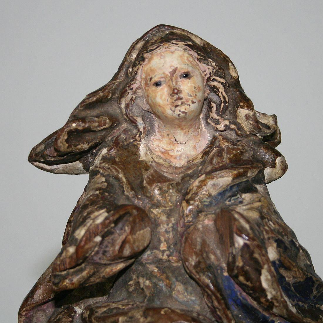 17th Century Spanish Early Baroque Painted Wooden Madonna 2