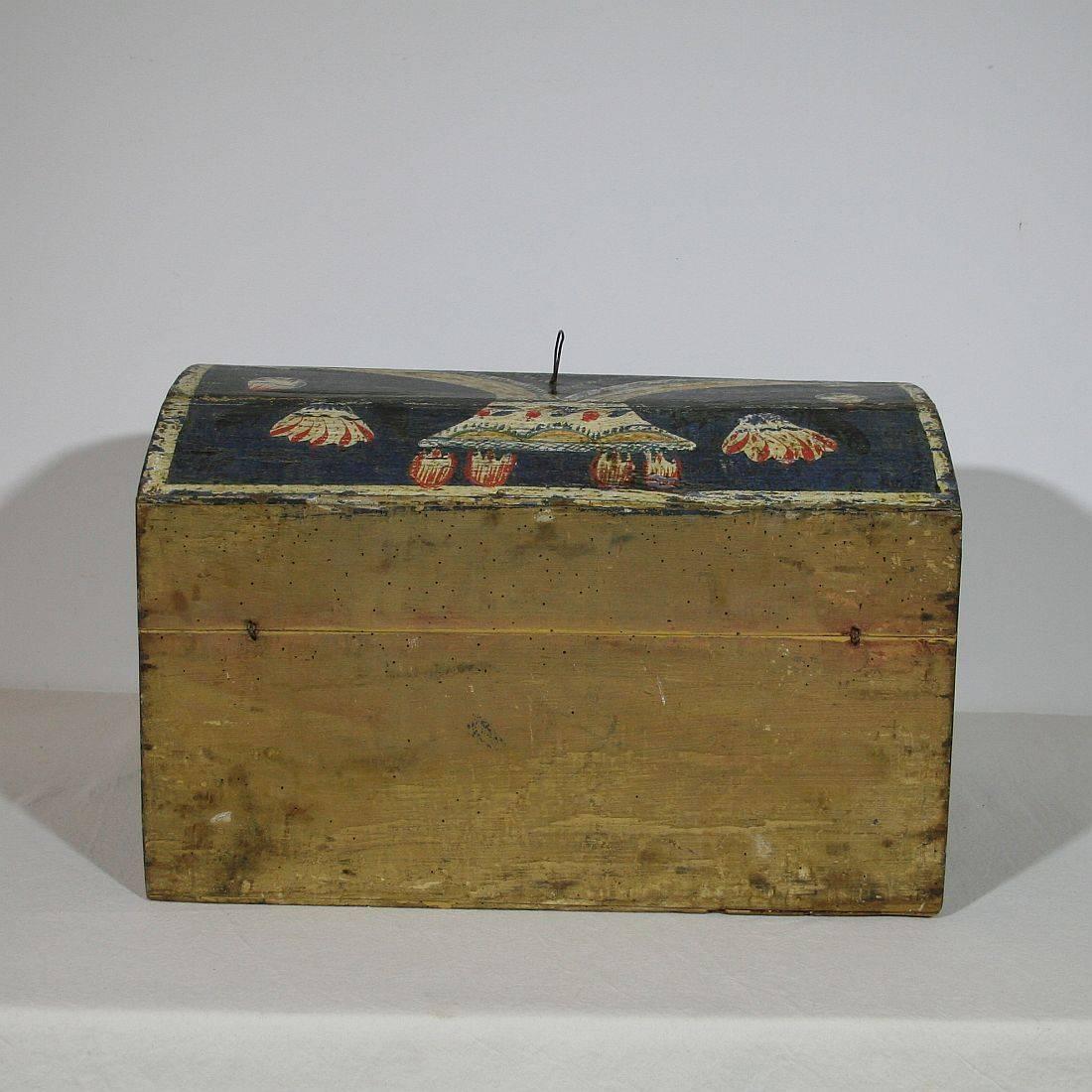 18th Century and Earlier 18th Century French Folk Art Weddingbox from Normandy with Hearts and Bird