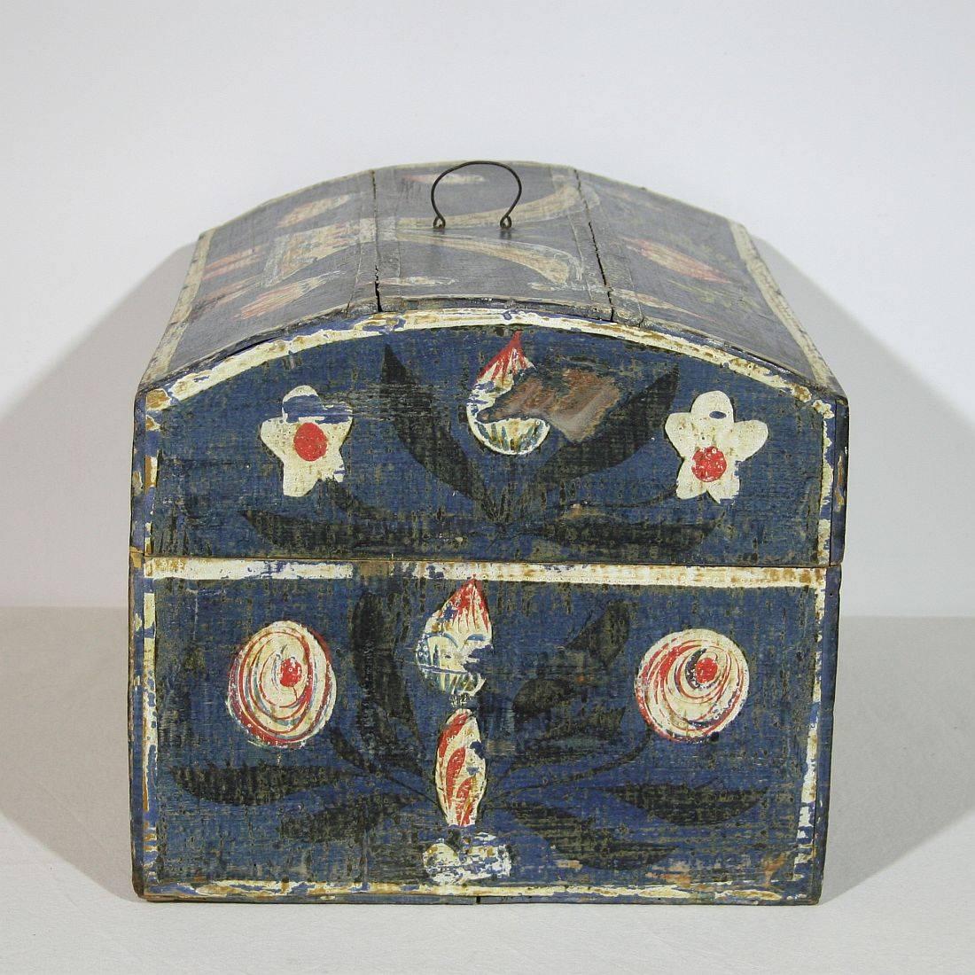 Iron 18th Century French Folk Art Weddingbox from Normandy with Hearts and Bird