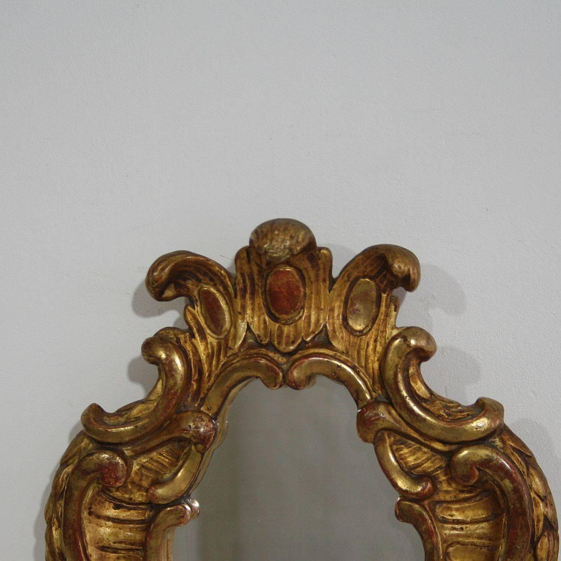 Carved Small 19th Century Italian Giltwood Baroque Style Mirror
