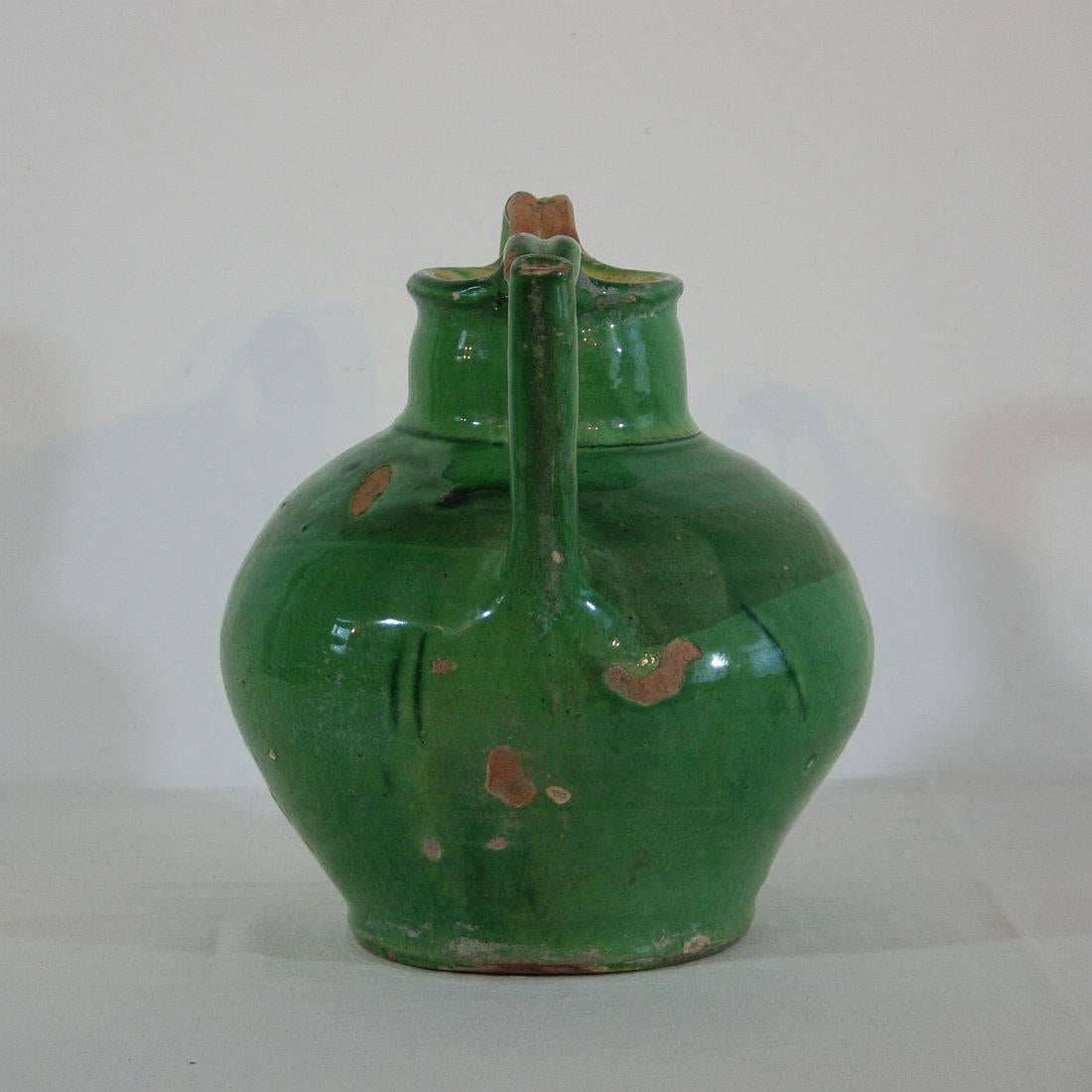 Glazed 19th Century French Terracotta Jug or Water Cruche