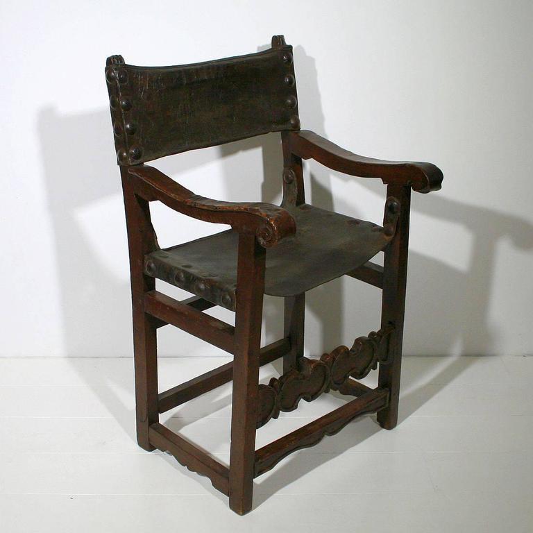 Early 17th Century French Renaissance Chair Original Leather at 1stDibs