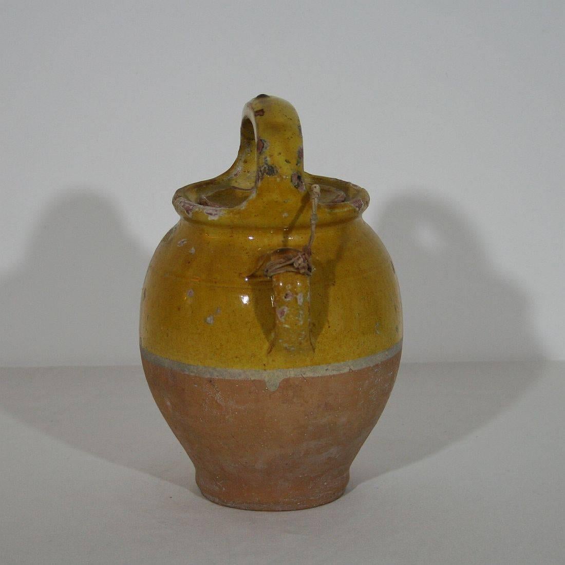 19th Century French Glazed Terracotta Jug or Water Cruche In Good Condition In Buisson, FR