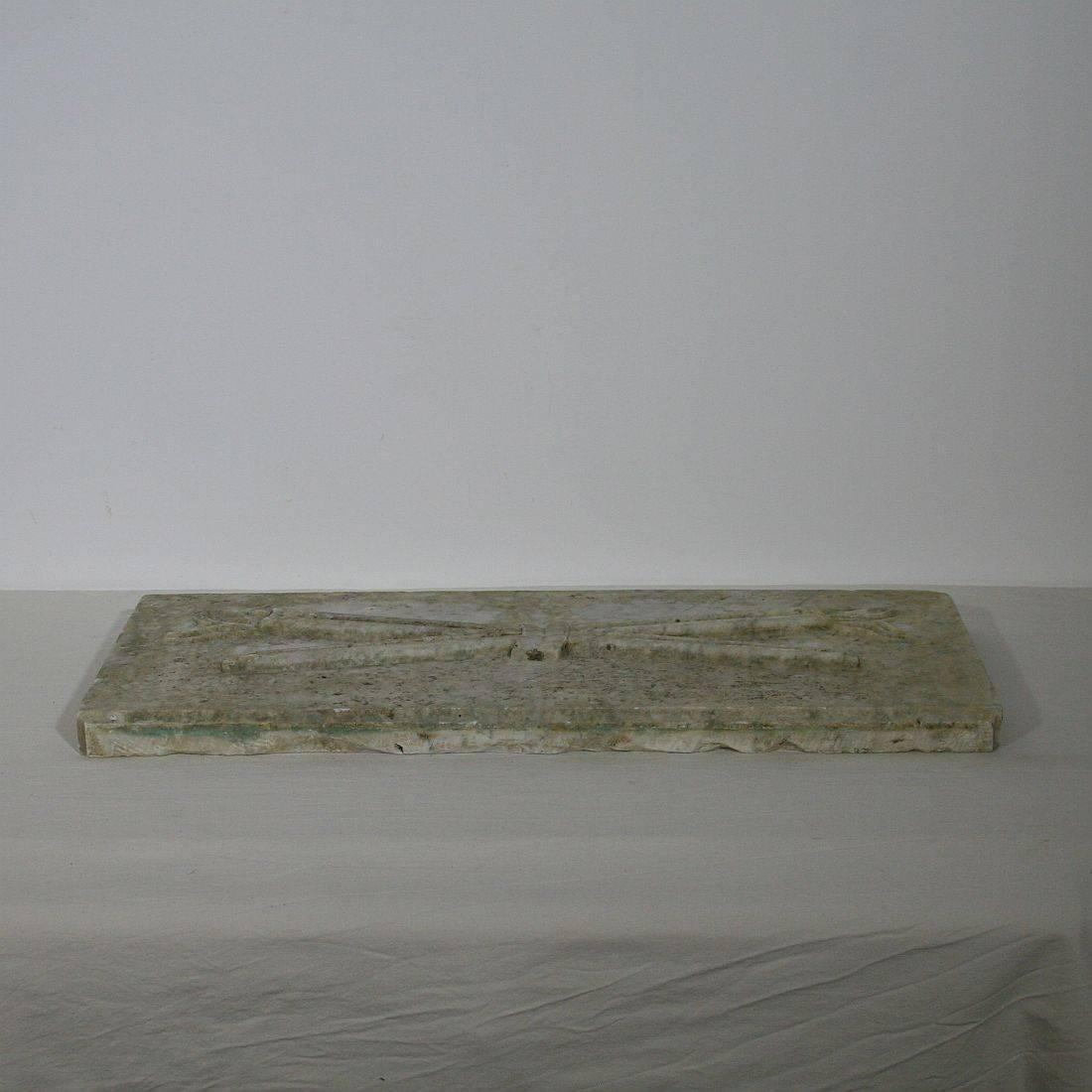 Carved French, 18th Century White Marble Panel with Torches