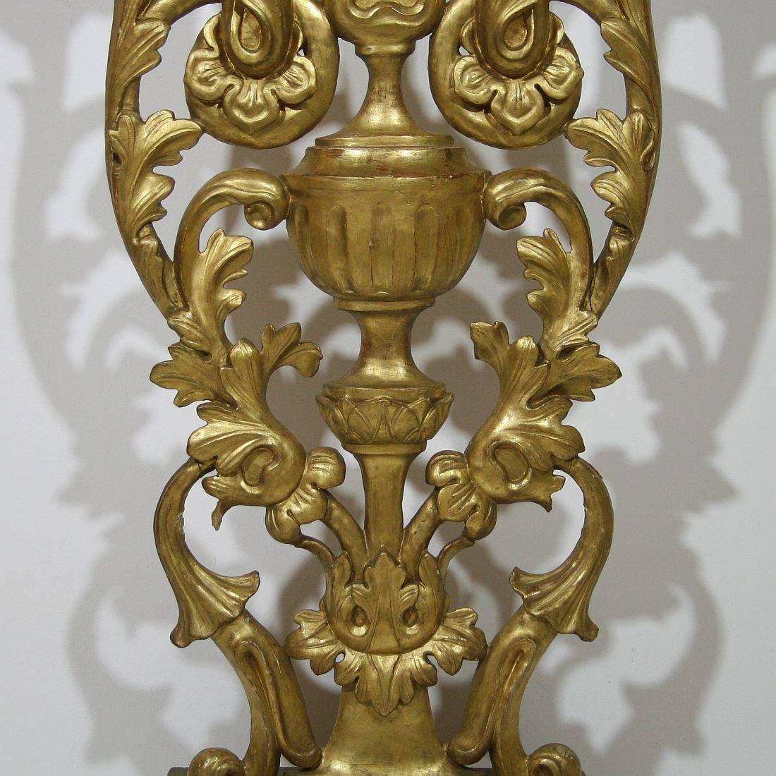 Large 19th Century Italian Baroque Style Carved Giltwood Candleholder 3