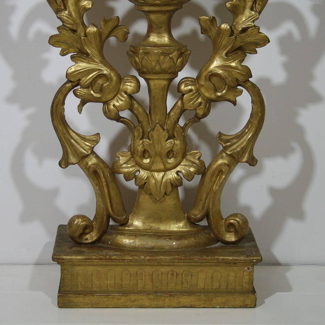 Large 19th Century Italian Baroque Style Carved Giltwood Candleholder 4