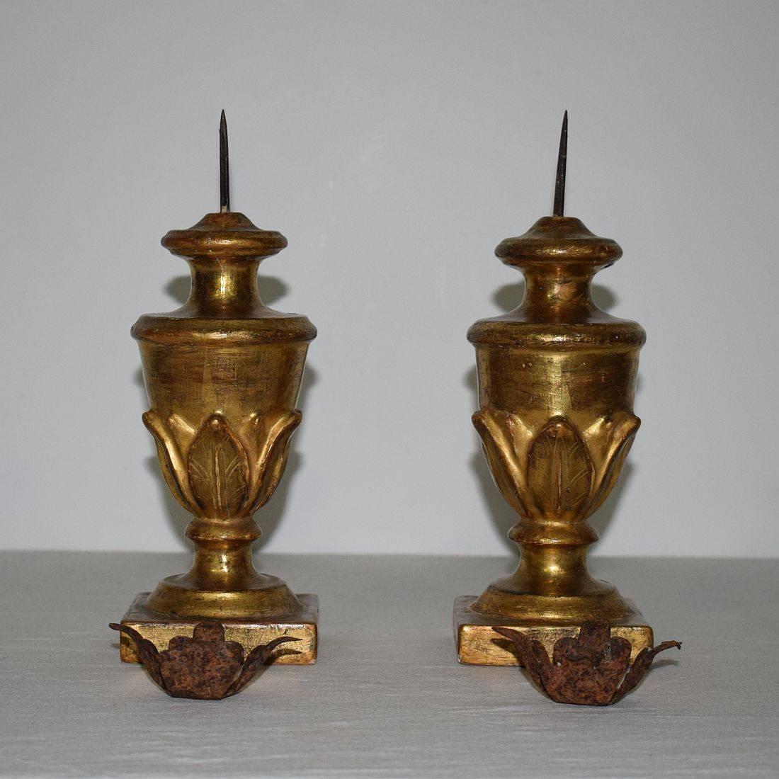 Couple of Late 18th Century Italian Neoclassical Giltwood Candlesticks 2