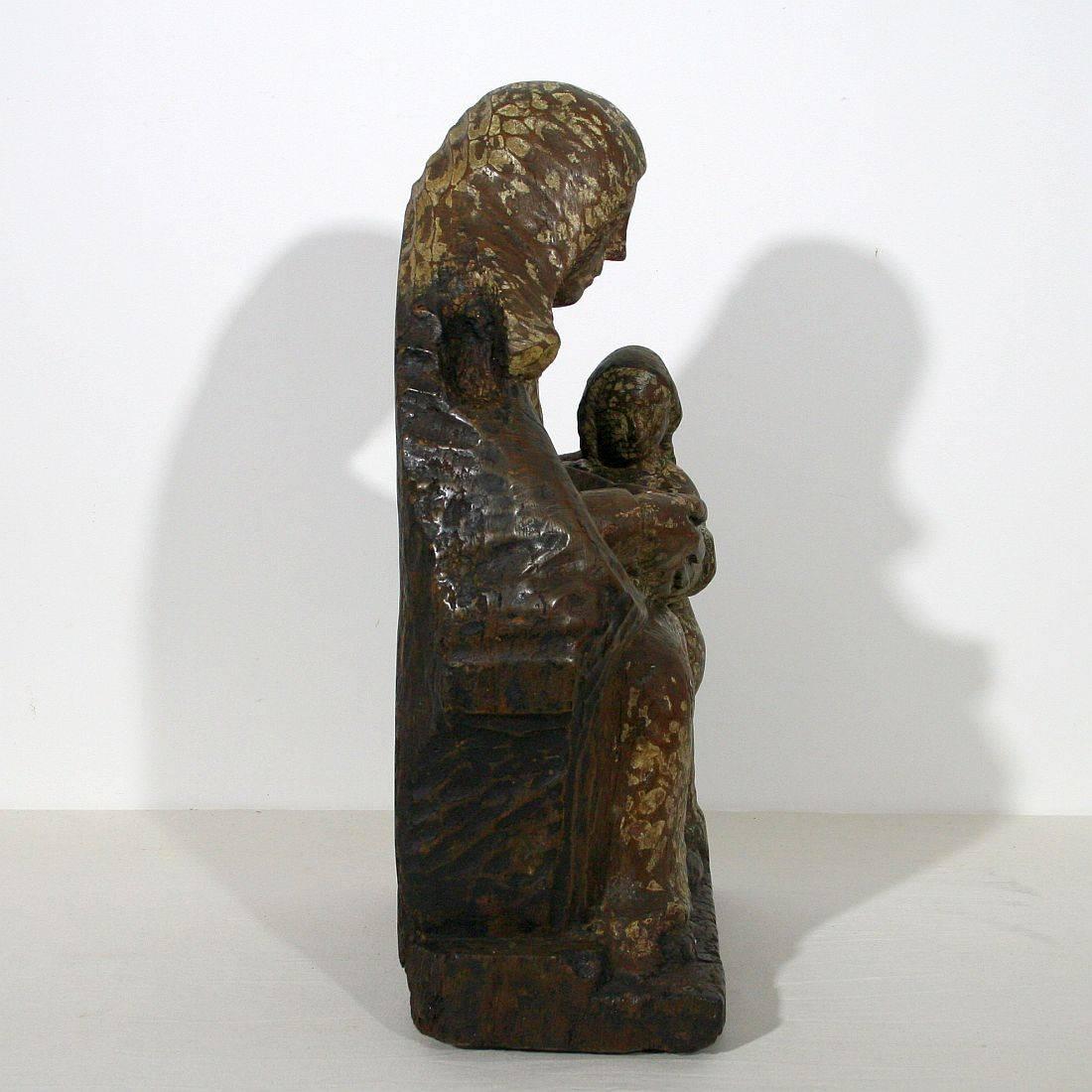 18th Century and Earlier French Late Gothic 16th Century Carved Oak Mother Anne with Maria
