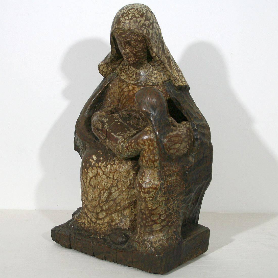 Medieval French Late Gothic 16th Century Carved Oak Mother Anne with Maria