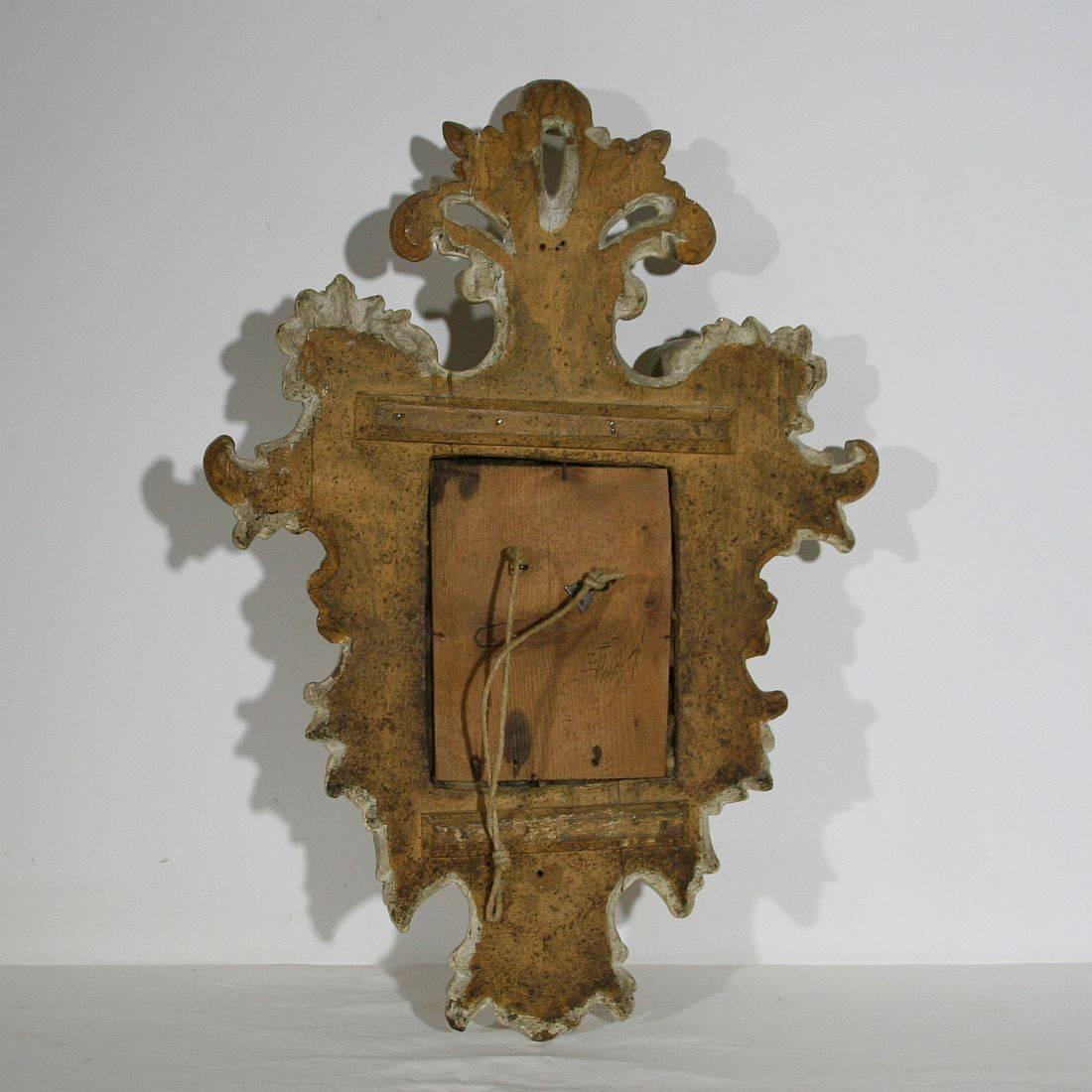 Italian 18th Century Carved  Wooden Baroque Girandole Mirror with Sconce 4