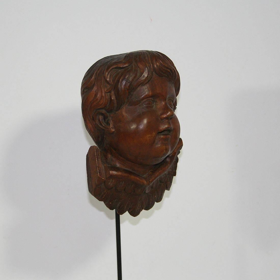 18th Century and Earlier French 18th Century Carved Wood Baroque Angel Head Cherub
