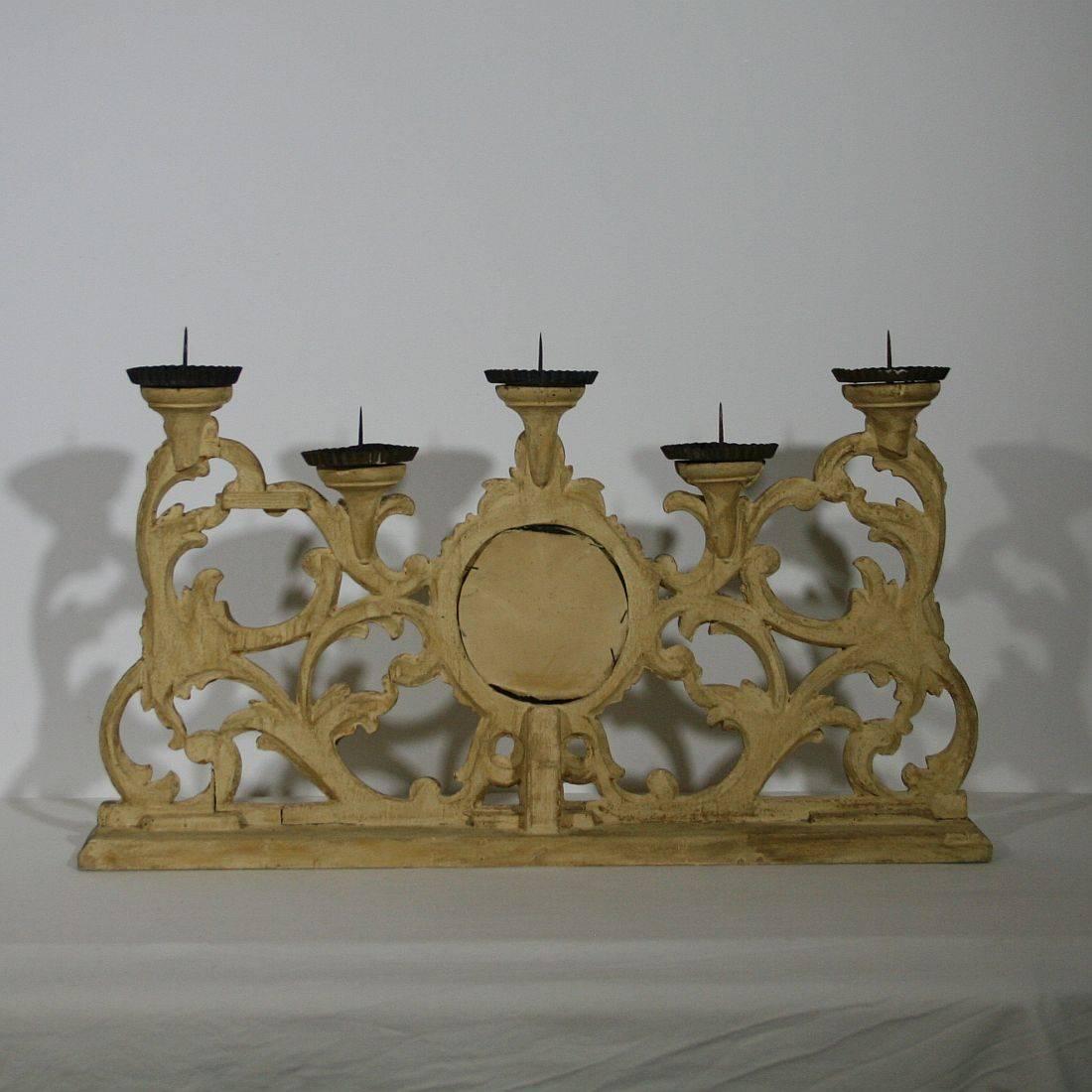 Large 18th Century Italian Giltwood Baroque Candleholder with Mirror 1