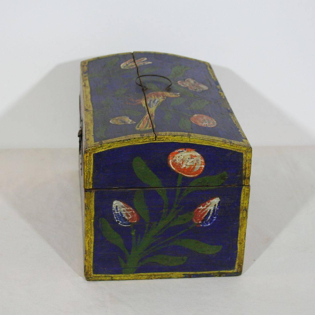 Wood 19th Century French Folk Art Weddingbox from Normandy with a Bird