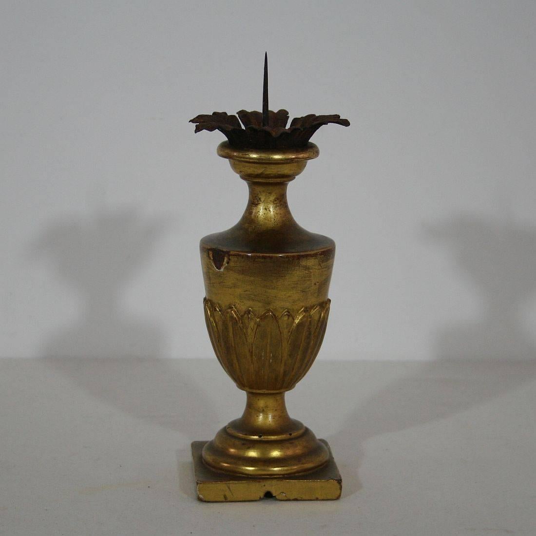 French Small Early 19th Century Italian Neoclassical Giltwood Candlestick