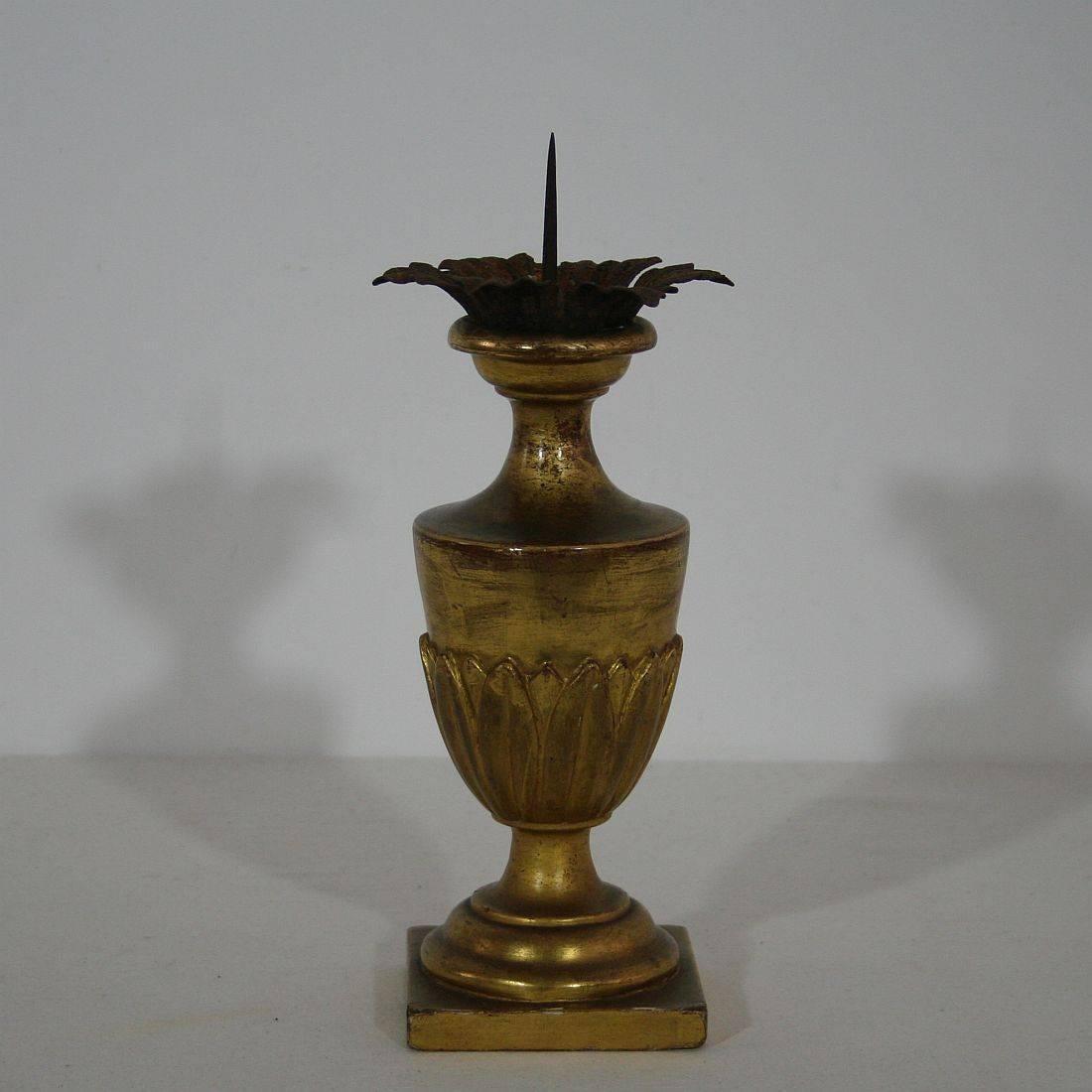 Carved Small Early 19th Century Italian Neoclassical Giltwood Candlestick