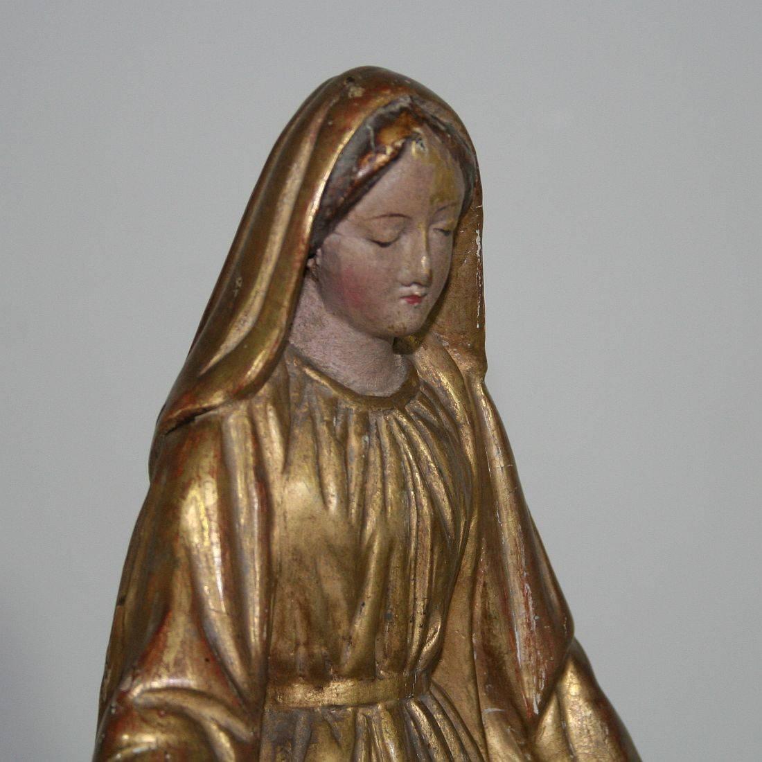 French 19th Century Carved Giltwood Madonna 5