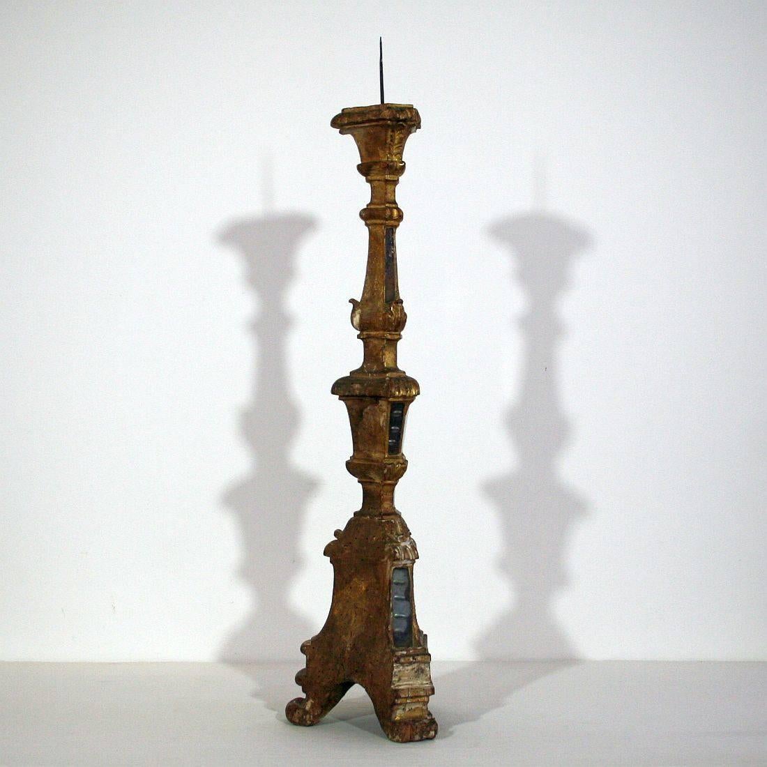 Beautiful and rare Venetian Baroque candlestick with small mirrors,
Italy, circa 1750. Weathered and small losses.