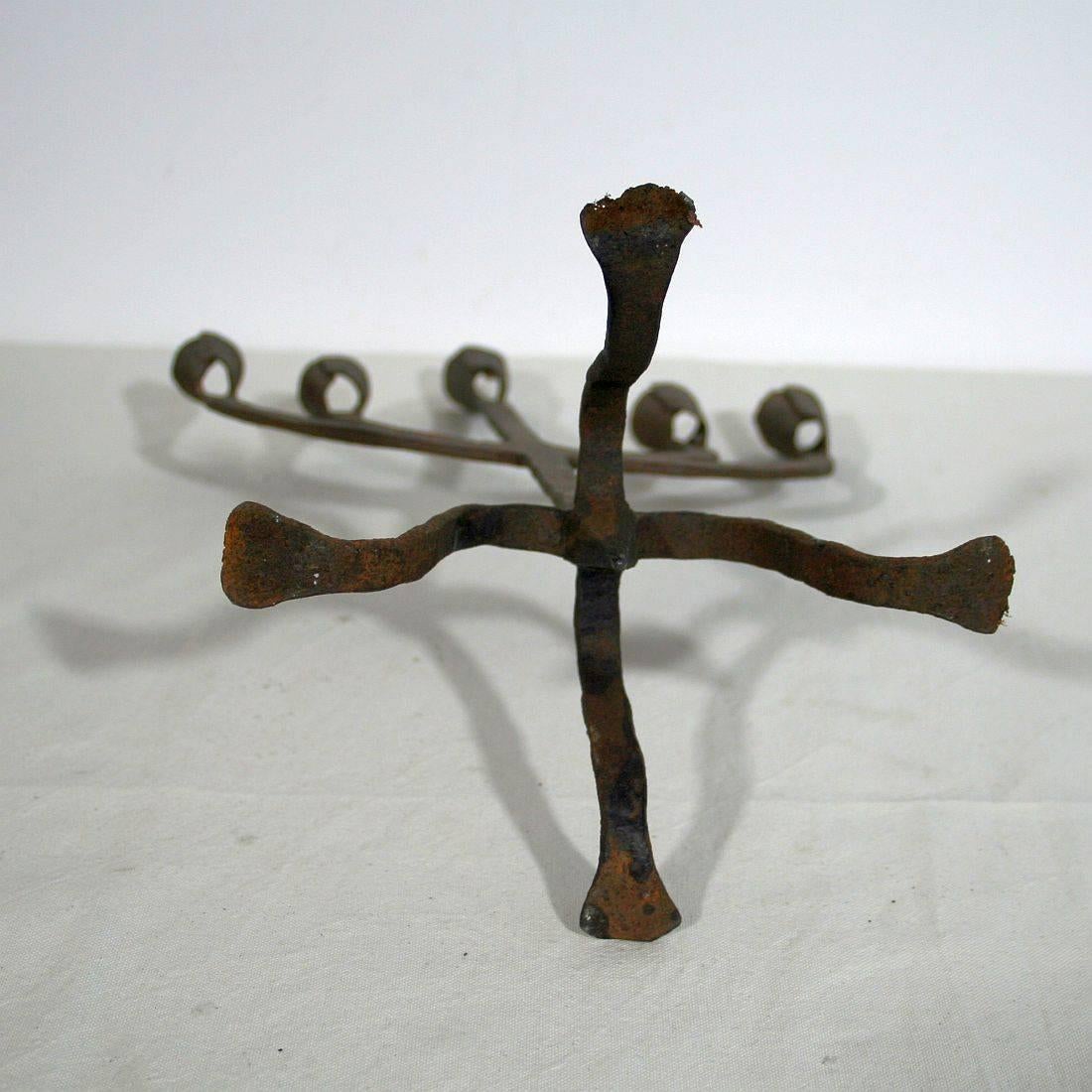 Rustic 19th Century Spanish Hand-Forged Iron Candleholder 6