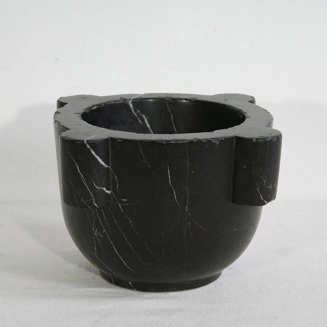 Beautiful and rare black marble mortar, France, circa 1750-1850. Great eyecatcher. Weathered and but in a very good condition.
