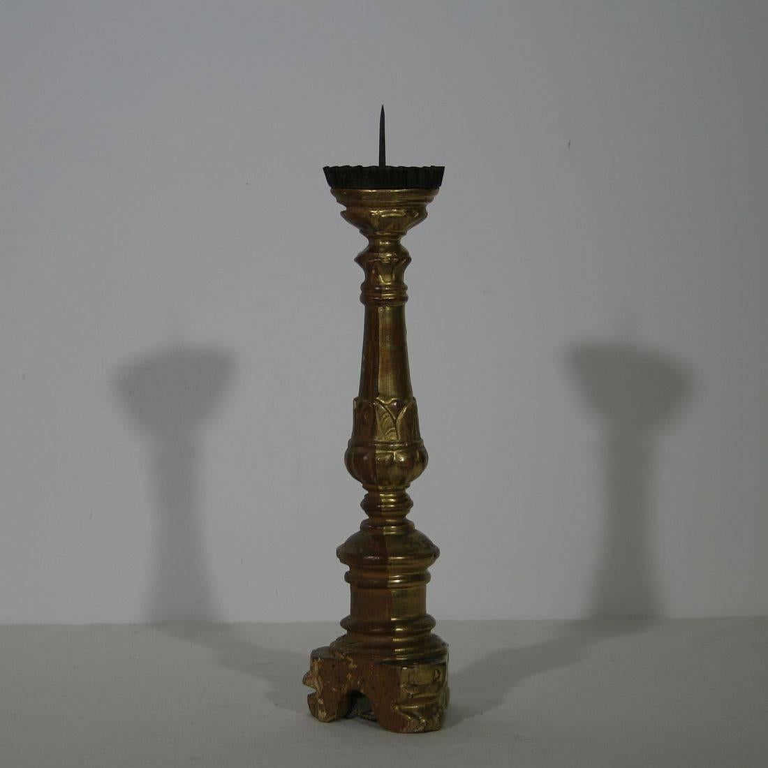 Small Gilded Italian 18th Century Neoclassical Wooden Candlestick 1