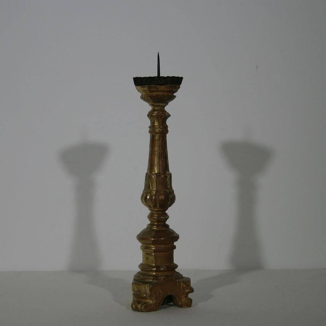 Carved Small Gilded Italian 18th Century Neoclassical Wooden Candlestick