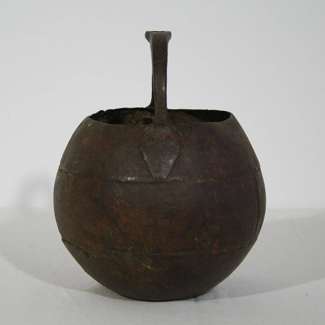 18th Century and Earlier Primitive 18th Century Hand-Forged Iron Cooking Pot