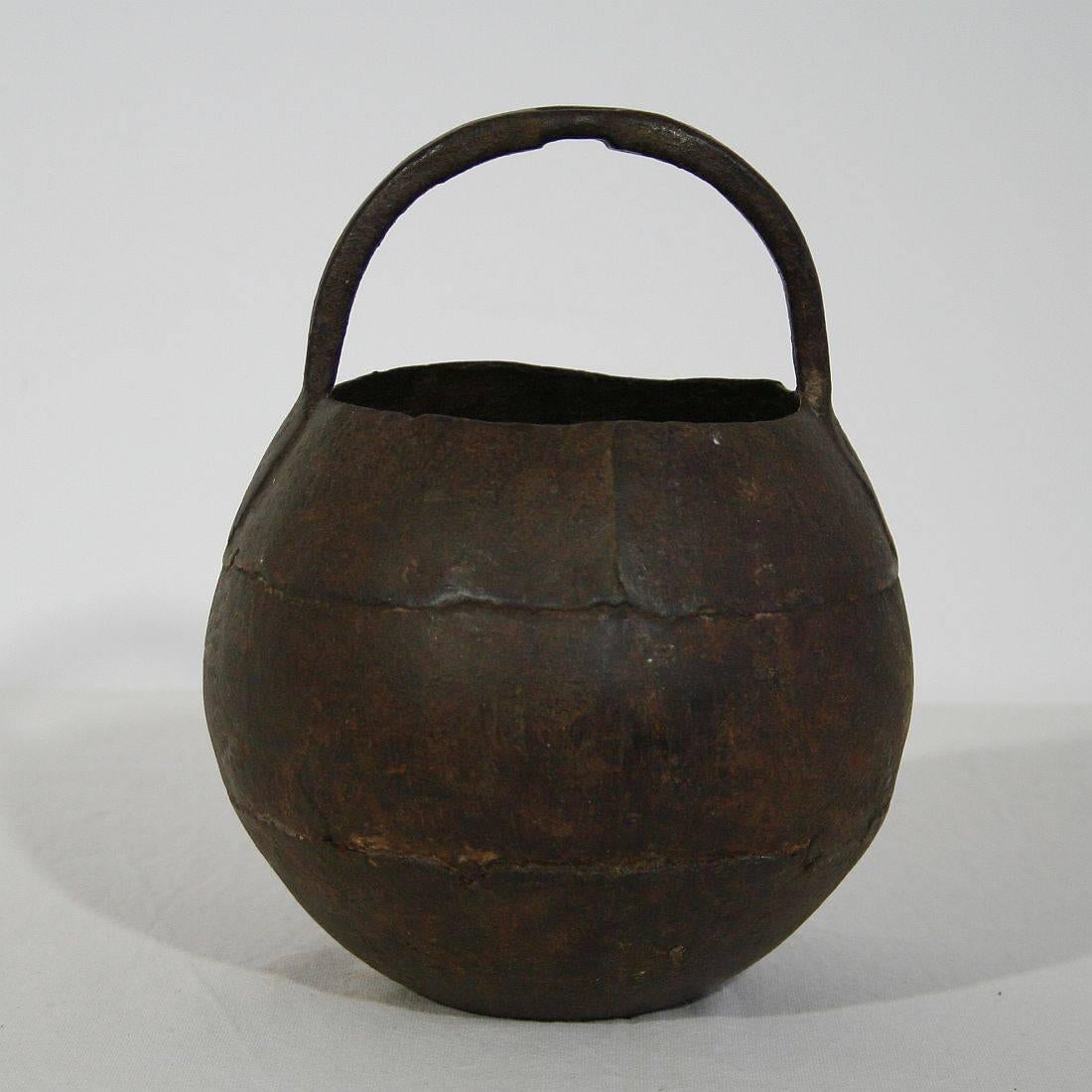 Primitive 18th Century Hand-Forged Iron Cooking Pot 1