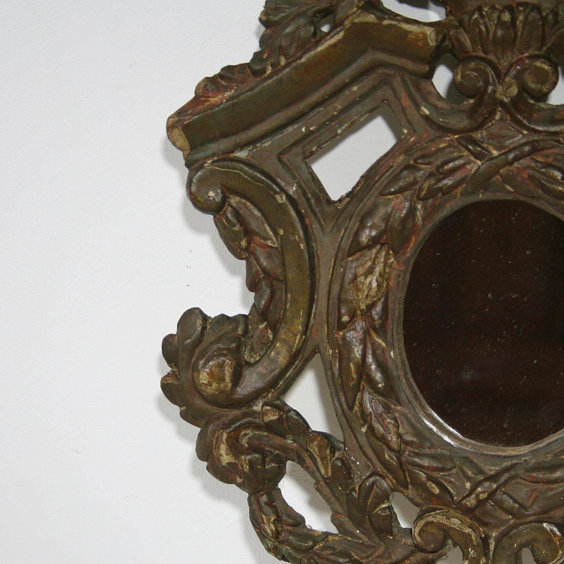 Carved Small 18th Century Italian Baroque Mirror