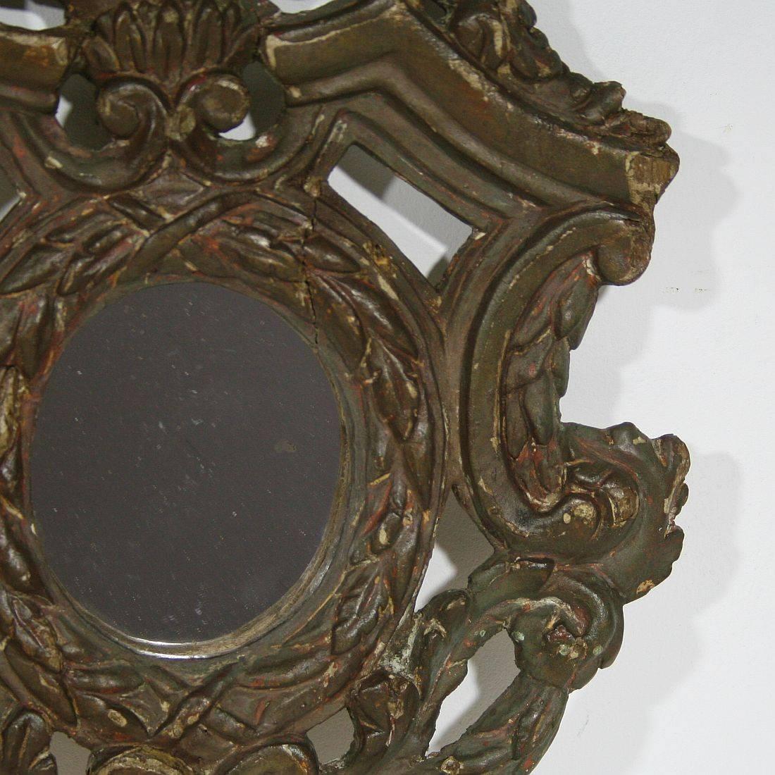 Small 18th Century Italian Baroque Mirror In Fair Condition In Buisson, FR